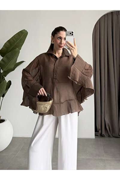 My Blog Brown Ruffle Detailed Blouse - 2Y5031