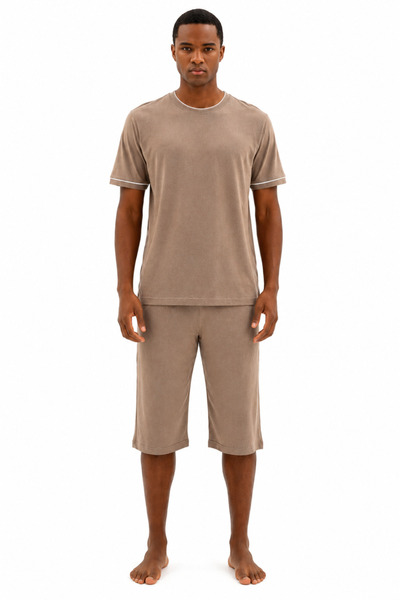 YUYİ Kly Modal Cotton Crewneck Short Sleeve Men's Capri Pajama Set