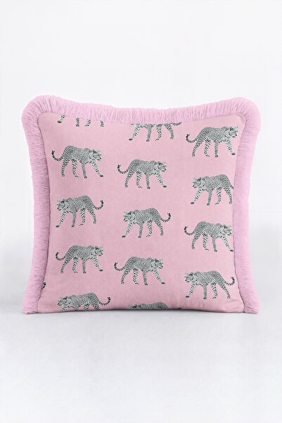 Evimde Bambaşka Leopard Print Exotic Fringe Pillowcase - Elegant Safari Bohem...