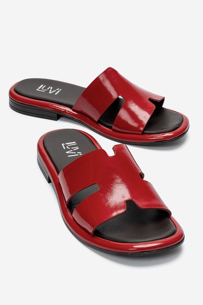 LuviShoes Brio Red Patent Leather Genuine Leather Women's Slippers