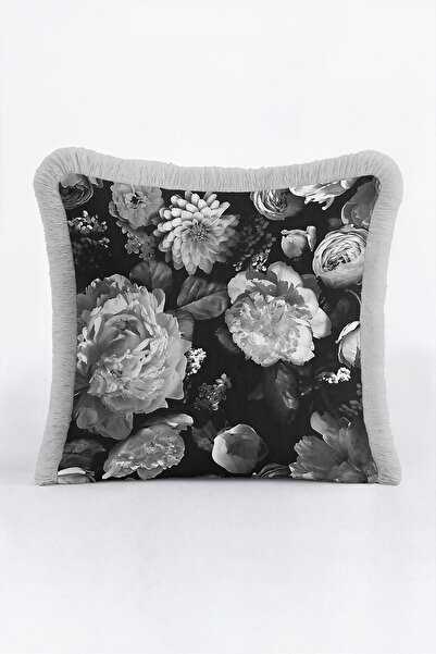 Evimde Bambaşka Elegant Fringed Pillowcase with Floral Pattern - Romantic Flo...