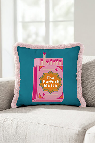 Evimde Bambaşka Romantic Pop Art Matchbox Fringed Pillowcase - Turquoise Pink...