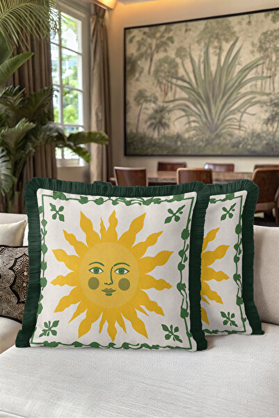 Evimde Bambaşka Bohemian Ethnic Patterned Fringed Pillowcase with Sun Figure ...