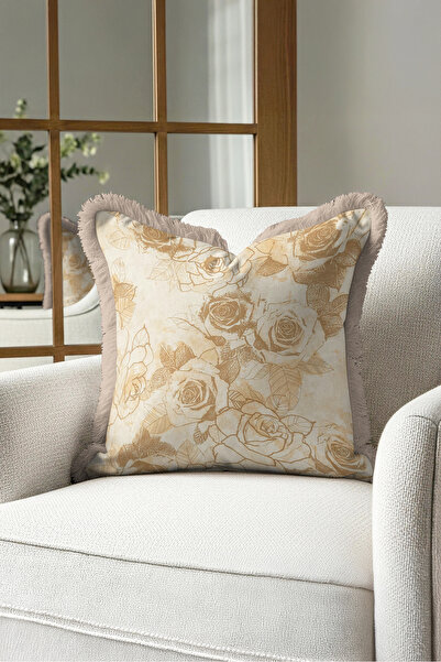 Evimde Bambaşka Rose Pattern Floral Fringe Pillowcase - Elegant Flower Garden...