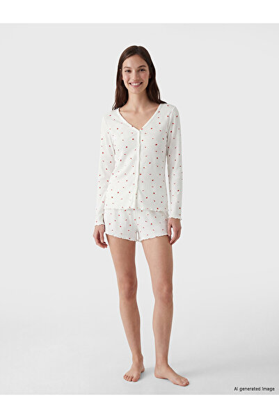 LC Waikiki Peak New Season Heart Patterned Women's Shorts Pajama Set