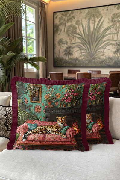 Evimde Bambaşka Exotic Leopard Tropical Lounge Fringed Pillowcase - Maximalis...