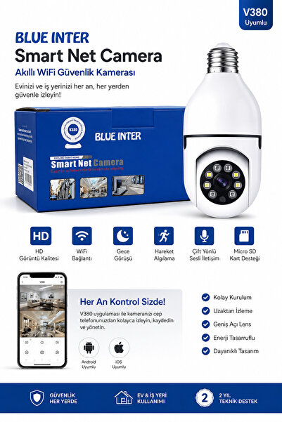 Beyhekim Hırdavat BLUE INTER V380 Akıllı WiFi Ampul Tipi Güvenlik Kamerası Ka...