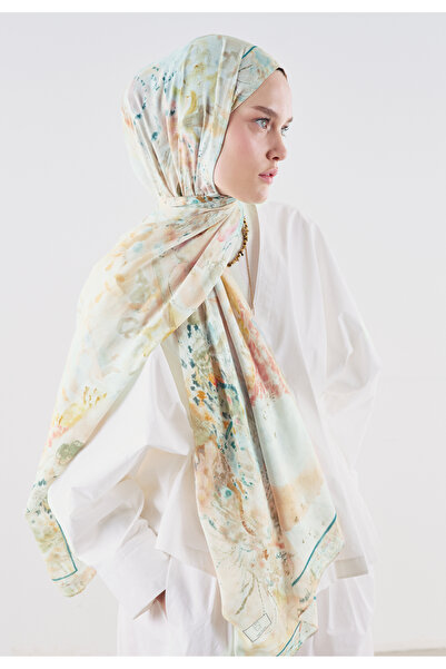 Freshscarfs Floral Symphony Pattern Hemp Viscose Shawl Salmon
