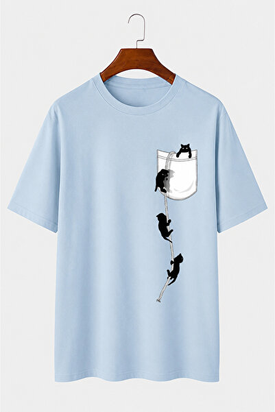 VODEXA Unisex Oversize T-Shirt με στάμπα γάτες, 100% βαμβακερό μπλουζάκι, άνε...