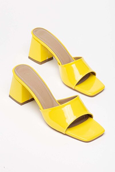 Dilimler Ayakkabı Patent Leather and Flat Single-Strap Yellow Patent Leather ...
