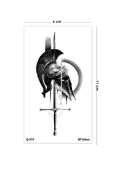 BP Tattoo Antik Spartalı Miğferi ve Kılıç Temalı Geçici Dövme Boyun Dövmesi