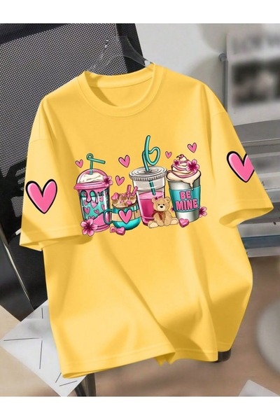 classy moda Unisex Colorful Oversize Printed T-Shirt Streetwear Comfortable F...