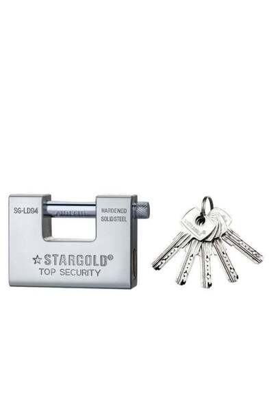 Stargold 94mm Heavy Duty Padlock Solid Steel Anti Cut Lock with 5 Keys Top Se...