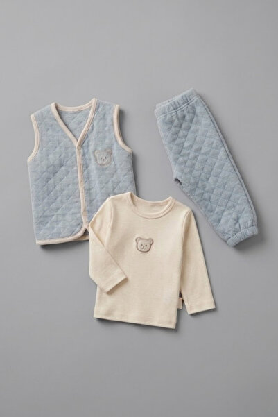 LOGO AKSESUAR Baby Quilted Vest 3-Piece Set 100% Cotton Sweatshirt Top and Bo...