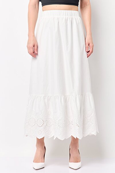 Rufaya Women Eyelet A-Line Skirt, White