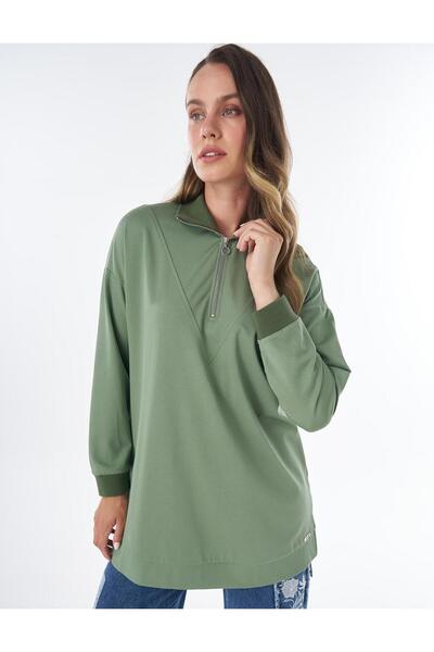 KYR Stitching Detailed Rayon Sweatshirt in Moss Green