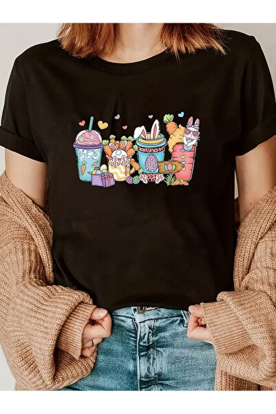 212Wear تي شيرت نسائي مطبوع عليه عناصر عيد الفصح للربيع والصيف بأكمام قصيرة و...