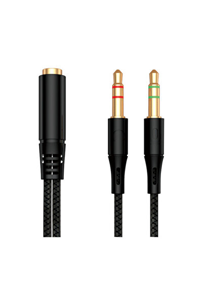 LEEWELLO Καλώδιο 2x 3.5mm αρσενικό - 3.5mm θηλυκό Μαύρο 0.2μ (YPX-031)
