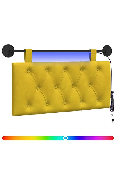 vidaxl Tăblie de pat suspendată Cu lumină LED Galben Catifea