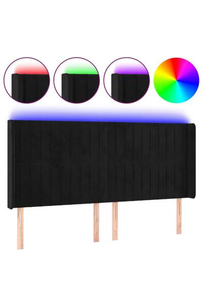 vidaxl Tăblie de pat cu LED, negru, 163x16x118/128 cm, catifea