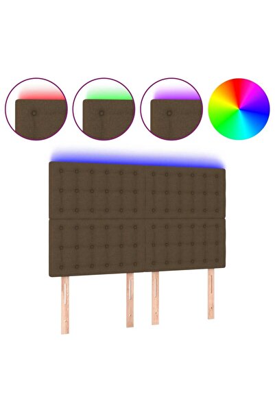 vidaxl Tăblie de pat cu LED, maro închis, 144x5x118/128 cm, textil