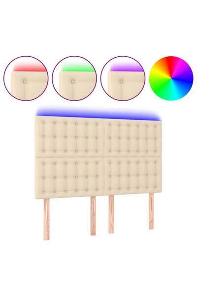 vidaxl Tăblie de pat cu LED, crem, 144x5x118/128 cm, textil