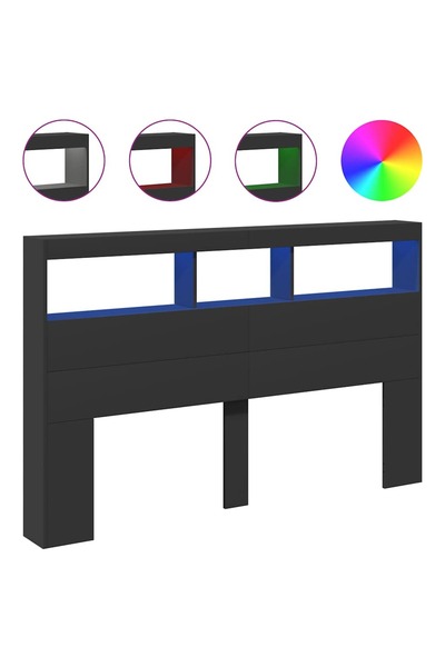 vidaxl Tăblie cu dulap și LED, negru, 160x17x102 cm