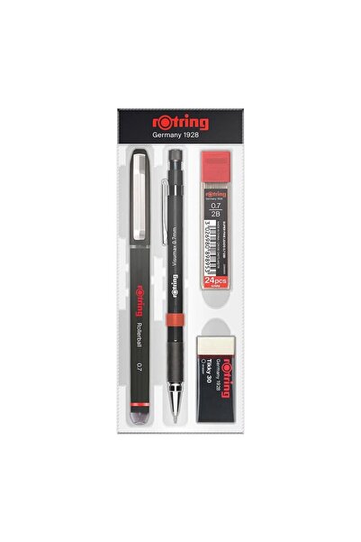 Rotring مجموعة أدوات مكتبية فيسوماكس رولر + فيرساتيل 0.7 + مين + ممحاة سوداء