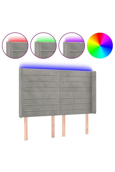 vidaxl Tăblie de pat cu LED, gri deschis, 147x16x118/128 cm, catifea