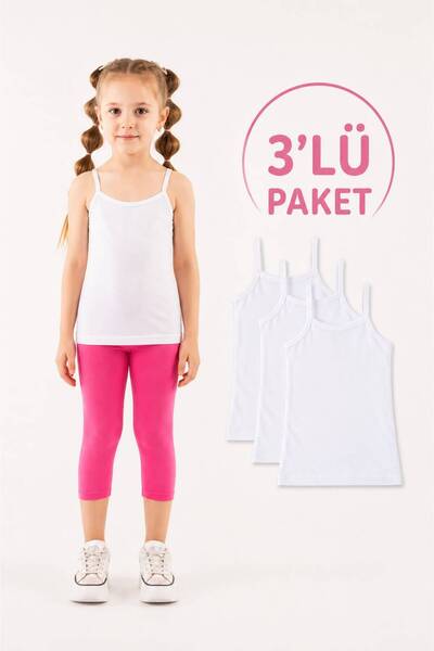 MODABOX 3-Piece Girls' Thin Strap Undershirt 100% Cotton 2-13 Years White