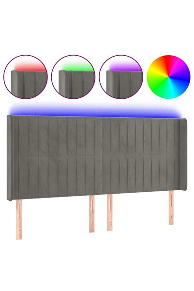 vidaxl Tăblie de pat cu LED, gri deschis, 163x16x118/128 cm, catifea