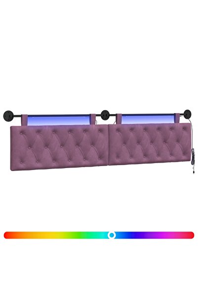 vidaxl Tăblie de pat suspendată Cu lumină LED Violet Catifea