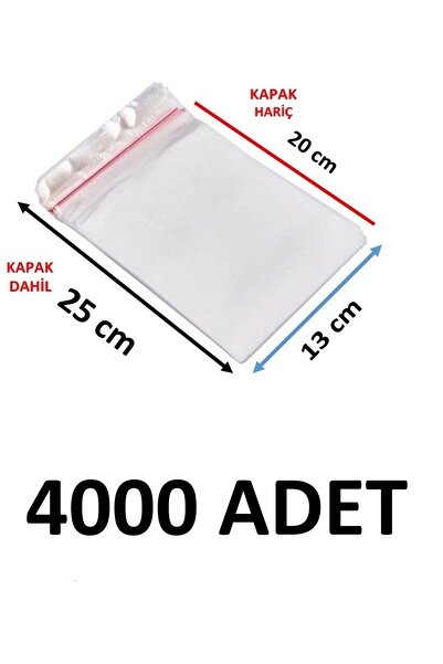 MTKardeşler 4000 قطعة 13X20+5 سم أكياس جيلاتينية شفافة لاصقة