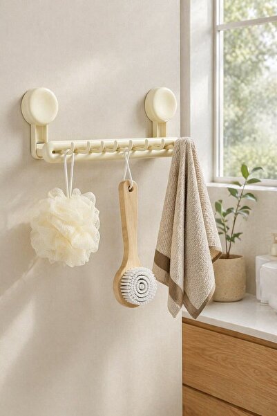 Generic 1 Plastic Suction Cup Towel Rack Wall Mount No Drill Removable 8 Hook...