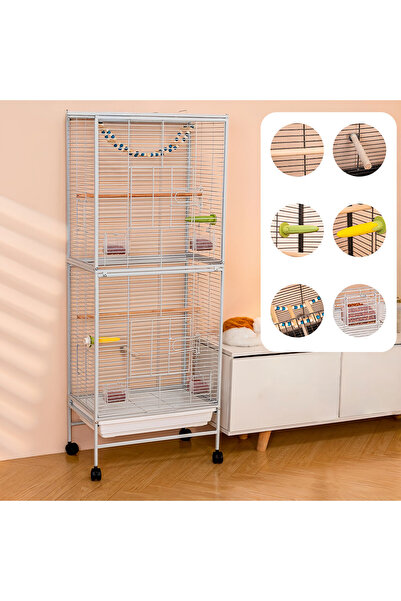 KidLe Large Bird Cage Open Top Parrot Cage with Wheels Stand for Parakeets