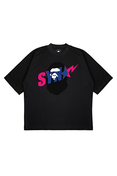 PURE EFFECT Unisex Oversize SYNA X BAPE T-shirt με στάμπα, σε φαρδιά γραμμή, ...