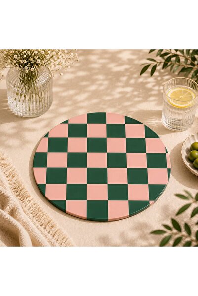 Home SeraysHome Chess Pembe-Yeşil Damalı MDF Supla 35 cm Tekli Amerikan Servis
