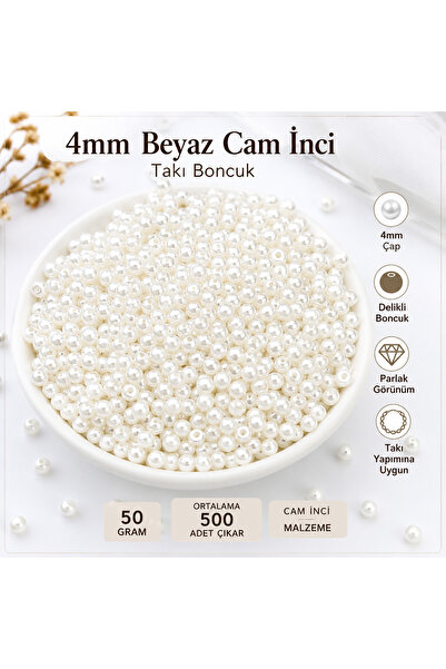E.B EBRULİ BONCUK 4mm White Glass Pearl Jewelry Beads (50 Grams)