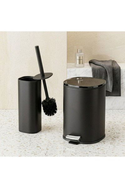 Florett 2-Piece Bathroom Set Trash Can and Square Black Toilet Brush - Floret...