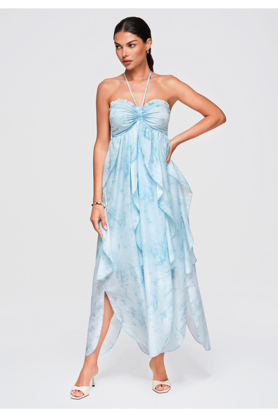 OMBRE Women's Maxi Dress, Sleeveless with Neck Tie OW-DLR-E0016