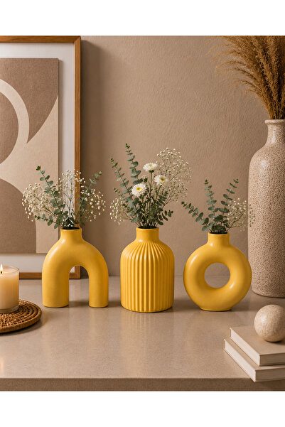 Family Studio İskandinav Tarzı 3’lü Minimal Vazo Set - İskandinav Ev Dekoru