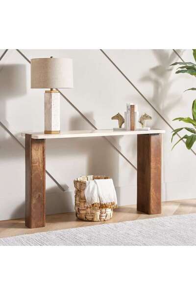 PAN HOME CAMILIA CONSOLE TABLE TRAVERTINE - WHITE & BROWN