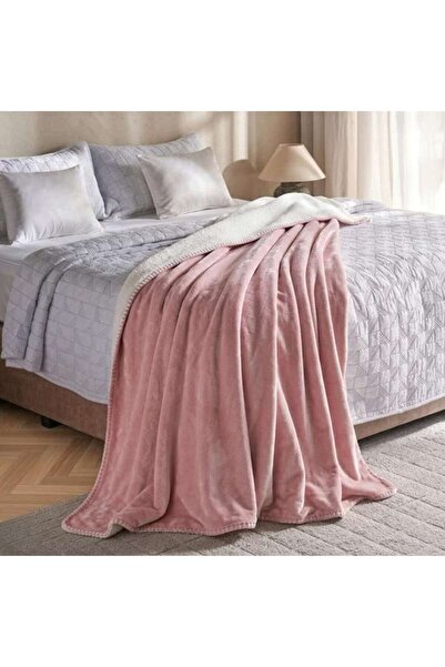 PAN HOME Orynn Solid Sherpa Blanket 220x240cm - Blush