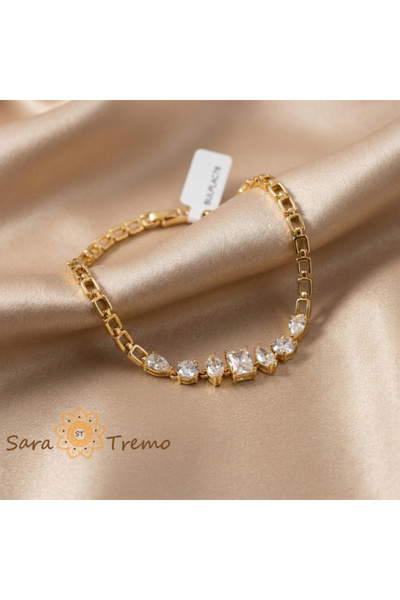 SaraTremo Brățară Elara cu zirconiu, placare triplă cu aur de 14K, reglabilă