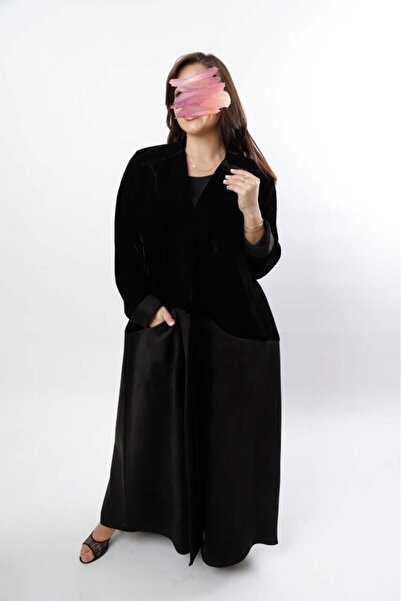 Anaqa Abaya Black Velvet with Suede Inserts