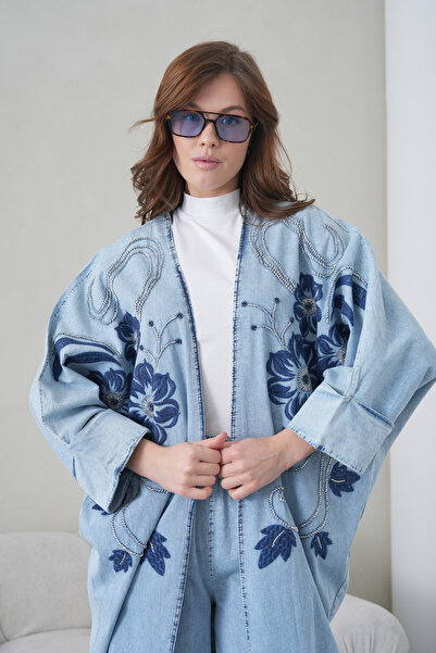 Moda Neval طقم سترة كيمونو نسائية بأكمام جناح الخفاش مع سترة سفلية