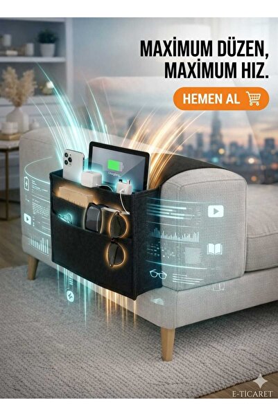 UYDEE Koltuk Kenarı Organizer Keçe Çok Gözlü Kumandalık Tablet Telefon Kitap ...