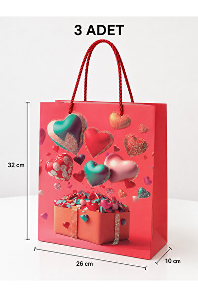 NovaHediyelik 3 adet Hediye Karton Çanta Orta Boy Simli - 32 cm x 26 cm x 10 cm