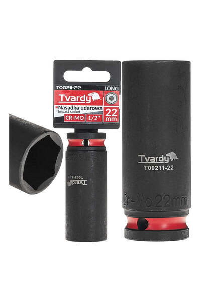 Tvardy Cheie tubulară de impact lungă, 6 puncte, 1/2 ", 22 mm, Cr-Mo, T 00211-22