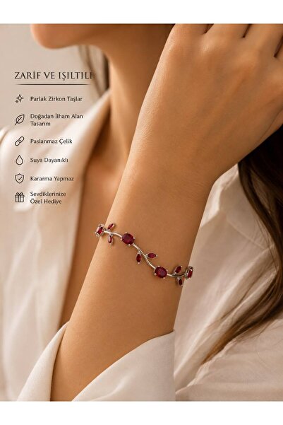 Stainlless Steel LUNAVERA VİENA KIRMIZI TAŞLI ŞIK PASLANMAZ ÇELİK KADIN BİLEKLİK
